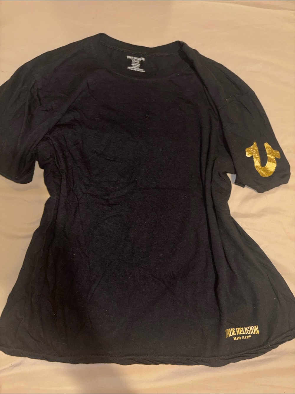 True Religion Black Tee with Gold Logo Accent